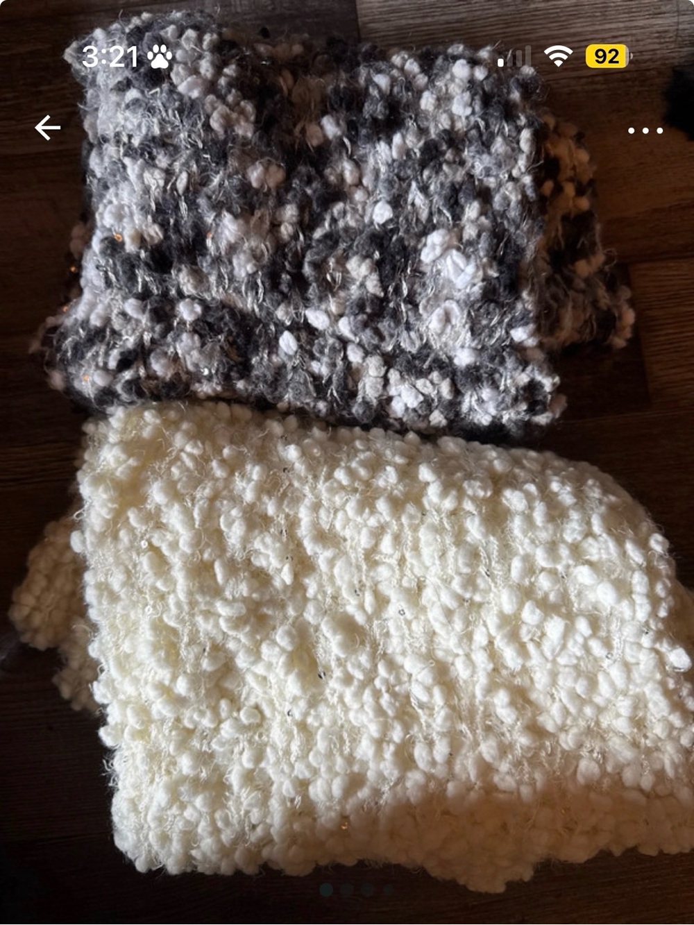 Chunky Bouclé Knit Scarf in Cream and Gray - Women's Accessory